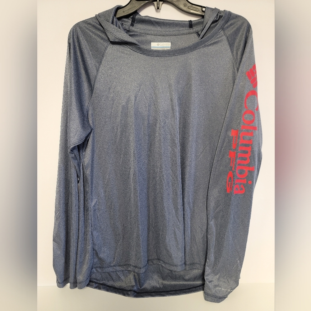 Womans Columbia PFG Heathered Blue Long-Sleeve Hoodie Fishing Golf XL